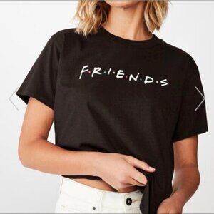 H&M Classic WB Friends Graphic Spell Out Black Short Sleeve Tee Shirt Sz Medium